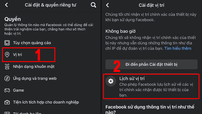 Trong phần Cài đặt & Quyền riêng tư bạn chọn mục Vị trí và vào phần Lịch sử vị trí